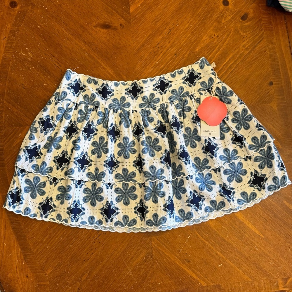 Aguabendita X Target Skirt Ruffle Tile White and Blue Linen Size Large Summer